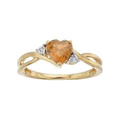 A heart-shaped citrine gemstone serves as the focal point to this beautiful ring, while shimmering diamond accents add eye-catching style.RING DETAILSWidth: 6.5 mmMetal: 10k goldPackaging: boxedSTONE DETAILSStone type: citrineTotal weight: 5/8 ct.Center stone size: 6 mmShape: heartSetting: prongDIAMOND DETAILSTotal weight: less than 1/10 ct.Shape: single cutSetting: illusionGemstones may have been treated to enhance their appearance. Special care may be required. Please visit our Gemstone Treatm Promise Rings Simple, Citrine Ring Engagement, Orange Ring, Yellow Gems, Right Hand Rings, Citrine Ring, Citrine Gemstone, Onyx Ring, Beautiful Ring