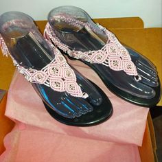 More Styles Available At Instagram Nudos Bohemios. Elegant Pink Adjustable Sandals, Pink Embellished Open Toe Sandals, Elegant Handmade Beach Sandals, Elegant Beaded Beach Sandals, Elegant Beaded Sandals For Summer, Elegant Beaded Sandals For Beach, Pink Adjustable Barefoot Sandals, Pink Bohemian Sandals For Vacation, Handmade Barefoot Sandals For Spring Party