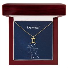 Looking for a unique and meaningful piece of jewelry? Look no further than our Gemini Zodiac Necklace! Crafted with care from durable white gold (or optionally dipped in gleaming 18k yellow gold), this necklace features the powerful symbol, the astrological emblem for Gemini. A Celebration of Individuality This striking necklace is perfect for anyone who embodies the Gemini spirit. It's a great way to: Express Yourself: Showcase your zodiac sign in style! Find the Perfect Gift: Surprise a friend Sterling Silver Zodiac Sign Jewelry Gift, Sterling Silver Zodiac Sign Jewelry For Gift, Gold Jewelry For Birthday Gift With Gift Box, Minimalist Zodiac Sign Jewelry Gift, Gold Plated Zodiac Sign Necklaces For Gifts, Gold Jewelry With Certificate As A Gift, Gold Jewelry With Certificate For Gift, Symbolic Gold Jewelry For Birthday Gift, Sterling Silver Gold Jewelry With Gift Box