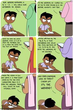 a comic strip with an image of a man sitting at a desk writing on paper