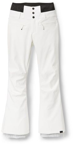 a pair of white jeans with black buttons