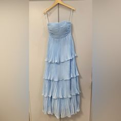 Never Been Worn Floor Length Sky Blue Chiffon Gown. Great For Weddings, Proms, Or Any Special Occasion. Size 4. Elegant Light Blue Chiffon Maxi Dress, Light Blue Fitted Chiffon Dress For Wedding, Light Blue Tiered Party Dress, Fitted Light Blue Chiffon Dress For Wedding, Blue Chiffon Maxi Dress For Prom Season, Blue Chiffon Maxi Dress For Prom, Blue Tiered Dress For Wedding, Elegant Light Blue Tiered Maxi Dress, Blue Chiffon Dress With Ruffles For Formal Events