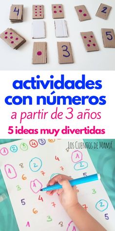 a child's hand writing numbers on a sheet of paper with the words in spanish