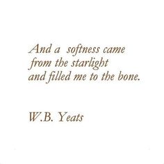 a quote from w b yeats that says, and a softness came from the starlight and filled me to the bone