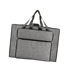 a large gray bag with black handles and two zippers on the front, sitting against a white background