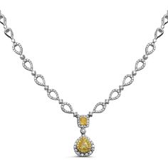 Roman & Jules Two Tone Diamond Pave Drop Necklace - 0.5 Carat Fancy Yellow Diamond Exquisite Pear-shaped Diamond Necklace For Formal Events, Exquisite Pear-shaped Diamond Necklace For Formal Occasions, Formal Yellow Gold Diamond Necklace With Sparkling Stones, Luxury Yellow Necklace With Diamond Accents, Luxury Yellow Necklaces With Diamond Accents, Formal Pear-shaped Necklace With Diamond Accents, White Gold Pear-shaped Bridal Necklace For Formal Events, White Gold Pear-shaped Bridal Necklace For Formal Occasions, Pear-shaped White Gold Bridal Necklace For Formal Events