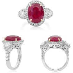 Roman & Jules Platinum Ruby & Diamond Single Halo Ring Single Halo Ring, Ruby Diamond, Halo Ring, Halo Rings, Center Stage, Round Cut Diamond, Awe Inspiring, Pear Shaped, Round Diamond