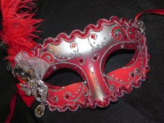 Red and Silver Princess Venetian Mask Masqurade Mask, Beautiful Masks, Red Knight, Sweet Sixteen Parties, Masquerade Masks, Mask Masquerade, Venetian Masks, Power Colors