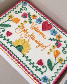 a decorated sheet cake in a box with the words happy valentine's day on it