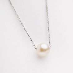 Floating Pearl Necklace, Unbiological Sister, Simple Pearl Necklace, Dainty Pearl Necklace, Floating Necklace, Single Pearl, Simple Pearl, White Gold Necklace, Graduation Gifts For Her