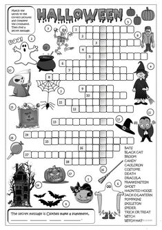 a crossword puzzle with halloween related items