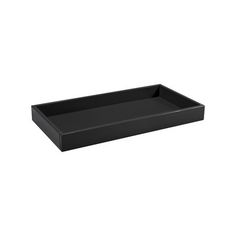 a black rectangular tray on a white background