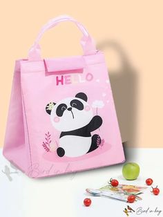 Bird in Bag - Panda Cartoon Cute Animal Decoration Insulated Lunch Bag, Handbag, Lunch Box Bag, Bento Bag for School, Work, Pink Portable Lunch Bag For Daily Use, Square Large Capacity Lunch Bag For Gift, Gift Large Capacity Square Lunch Bag, Large Capacity Rectangular Lunch Bag, Portable Rectangular Lunch Box For Daily Use, Pink Rectangular Box Bag For School, Portable Rectangular Lunch Bag For Gift, Rectangular Portable Lunch Bag For Gift, Portable Rectangular Lunch Bag As Gift