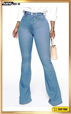 Grey Fashion Casual Solid Basic High Waist Regular Denim Jeans Chic Medium Wash Flare Jeans For Spring, Trendy Denim Blue Flare Jeans For Summer, Trendy Summer Flare Jeans In Denim, Trendy Summer Denim Flare Jeans, Trendy Denim Blue Summer Flare Jeans, Trendy High Waist Denim Flare Jeans, Non-stretch Casual Flare Jeans For Spring, Spring Stretch Denim Blue Flare Jeans, Summer Stretch Flare Denim Jeans