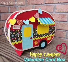 a camper valentine card box made out of felt