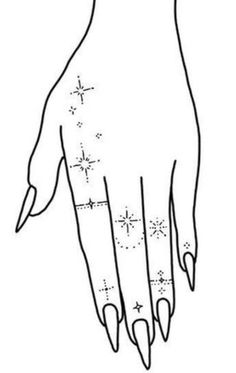 the outline of a hand with stars on it, drawn in black and white ink