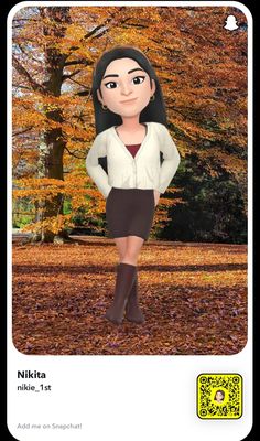 an animated girl standing in the leaves with her hands on her hips