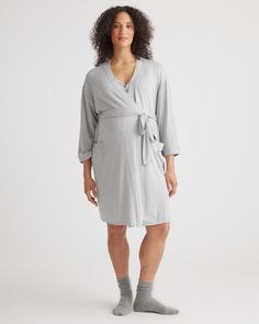 Soft and silky to the touch, this button front nightgown and robe set is cute without compromising comfort. Our nightgown features a relaxed, flattering cut to accommodate your growing bump, while the robe features side pockets and no-fuss tacked tie. Crafted in our premium rayon from bamboo, with just the right amount of stretch. This breathable and hypoallergenic fabric will keep you cool in the summer and warm in the winter without irritating your skin. A hospital bag must have! Nursing Shawl, Silk Pajamas Shorts, Nightgown And Robe, Silk Pajama Pants, Nursing Gown, Nursing Nightgown, Delivery Gown, Nightgown Robe, Silk Tee