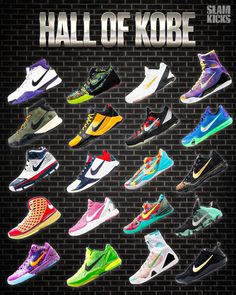 an advertisement for the nike shoe brand featuring all of the colors and sizes of shoes