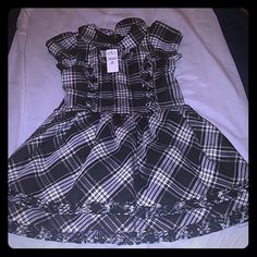 Girls Black And White Plaid Dress With Matching Bloomers Cute Black School Dress, Fitted Black Dress For School, Black Fitted Dress For School, Black And White Plaid Dress, White Plaid Dress, Place Dress, Black And White Plaid, Girls Black, Plaid Dress