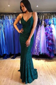 Fashion Green Lace Lace-up Mermaid Prom Evening Dress PSK034