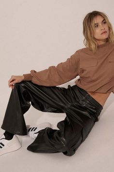 Carry Me Home Vegan Leather Wide-Leg Cargo Pants | ShopPromesa Leather Cargo Pants, Perfect Pant, Pants Large, Cozy Fits, Faux Leather Pants, Knit Crop, Winter Wardrobe, Zip Up, Cargo Pants