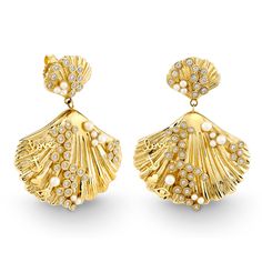 Gold & Diamond Scallop Shell Earring - Sydney Evan Fine Jewelry Scallop Shell, Shell Design, Scallop Shells, Shell Earrings, Drop Earring, How To Make Notes, Intricate Design, Sparkle Diamonds, Long Life