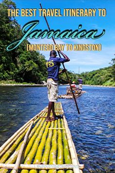 the best travel itinerary to jamaica monteo bay to kingston book cover with man in canoe