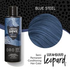 Blue Steel Semi Permanent Conditioning Hair Color Strawberry Leopard Blue Steel Semi Permanent Conditioning Hair Color | Blue | Sally Beauty Blue Steel Hair, Hair Color Strawberry, Strawberry Leopard, Vibrant Hair Color, Purple Strawberry, Good Dye Young, Dyed Hair Blue, Conditioning Hair, Blue Strawberry