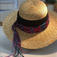 Brand New Hat! With Hand Made Mexican Band! Size Large 22 Inches Inside! Fashion For The Beach! Adjustable Casual Hats For Holiday, Woven Straw Hat For Vacation, Multicolor Hat Bands For Beach In Spring, Summer Beach Hat Bands, Bohemian Straw Hat For Beach Season, Adjustable Wide Brim Sun Hat For Holiday, Summer Woven Hat Bands For Vacation, Multicolor Brimmed Hat Bands For Summer, Woven Hats For Beach