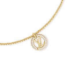 LOUIS VUITTON® - Louise By Night Necklace - Golden Logo Lv, Louis Vuitton Necklace, Night Necklace, Louis Vuitton Official, Delicate Chain, To The End, Gold Material, Crystal Rhinestone, Women Collection