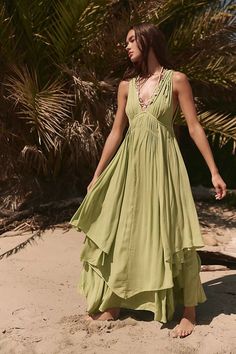 Giovanna Strappy Maxi | Free People Summer Flowy Dresses, Green Boho Dress, White Maxi Dress Boho, Boho Dresses Long, Strappy Maxi Dress, Blogging Inspiration, Sporty Sneakers, Green Fits, Green Bridesmaid Dresses