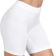 Brand New Woman’s White Nylon Under Dress Stretch Shorts Size Xl Shorts For Under Dresses, Skirt Tennis, Shapewear Shorts, Tummy Shaper, Exercise Pants, Shorts Workout, Strapless Bodysuit, Mid Thigh Shorts, Fitted Pants