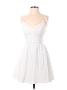 Honey and Rosie Cocktail Dress Size: 1 White Dresses - used. 93% POLYESTER, 7% SPANDEX, A-Line, V Neck, Solid, Short, Sleeveless | Honey and Rosie Cocktail Dress - A-Line: White Solid Dresses - Used - Size 1 Elegant A-line Sundress For Daytime, Elegant Daytime Lined Dresses, Elegant Fitted Sundress For Daytime, Daytime A-line Fitted Dress, Fitted A-line Dress For Daytime, Fitted A-line Daytime Dress, White Cocktail, White Cocktail Dress, White Solid