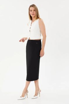 Stylish and Comfortable Women's Midi Pencil Skirt for Work and Beyond Elevate your work wardrobe with our G-Line Midi Pencil Skirt. This slim-fit skirt with a figure-hugging cut is perfect for stylish women who want to look and feel their best. The Pencil skirt adds a touch of elegance and makes it easy to move around. The simple and classic design makes it versatile and easy to pair with a blouse or a plain tank top. Available in sizes 8-18, this pencil skirt is perfect for work, business, offi Tailored Midi Skirt For Workwear, Tailored Pencil Skirt For Workwear, Tailored Pencil Skirt For Office, High Waist Elastane Skirt For Work, Tailored Lined Pencil Skirt, Tailored Pencil Skirt With Lined Detail, Versatile Workwear Skirt, Versatile Skirt For Workwear, Office Lady Style Midi Pencil Skirt