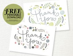 two thank cards with the words free printable