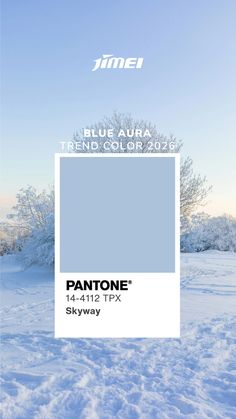 pantone's winter sky blue aura color is shown in the snow