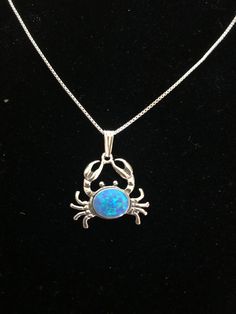 "Blue opal crab necklace /southwestern jewelry /handmade jewelry design /opal necklaces /opal jewelry Stone width: 9mm Stone height: 7mm Chain lengths: 18\" or 20\"" Silver Opal Necklace Gift, Silver Opal Necklace For Gift, Nickel-free Opal Necklaces As Gift, Opal Round Pendant Jewelry For Gifts, Opal Round Pendant Jewelry Gift, Nickel-free Opal Necklace Gift, Opal Round Pendant Necklace For Gift, Nickel-free Opal Pendant Jewelry, Blue Opal Nickel-free Jewelry