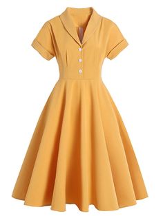 Dresses 50s, Mode Retro, 1950 Fashion, Robes Vintage, Cocktail Dress Vintage, Yellow Midi Dress, Cap Dress, Vestidos Vintage, 50s Dresses