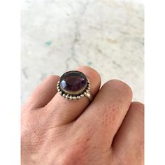 Stylish vintage amethyst and silver cocktail ring. Fine Jewelry Purple Amethyst Cabochon Ring, Purple Amethyst Cabochon Ring Fine Jewelry, Vintage Purple Sapphire Gemstone Ring, Heirloom Amethyst Ring In Sterling Silver, Classic Purple Cabochon Rings, Heirloom Amethyst Sterling Silver Ring, Vintage Sterling Silver Ring With Large Stone, Vintage Sterling Silver Rings With Large Stone, Vintage Amethyst Crystal Ring With Gemstone Detail