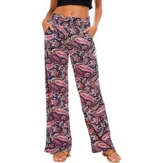 With these Women's Wide Leg Palazzo Pants Lounge Pants, renew your appeal. These pants are ideal for everyday wear, and their printed pattern only serves to increase their allure. These wide-leg type pants are incredibly comfortable and give you rest during the entire day. Choose your favorite style from a wide range of options for these pants. Specifications: Material: 95% Polyester, 5% Spandex Fit Type: Regular Pattern Type: Print Rise Style; High Rise Leg Style: Wide Closure Type: Pull On Gen Warm Pants, Wide Leg Palazzo Pants, Formal Pants, Sports Trousers, Mens Dress Pants, Trouser Style, Women Pants Casual, Palazzo Pants, Lounge Pants