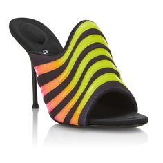 Glossy Ombr Striping Covers The Vamp Of These Fashion-Forward Mules, Designed With An Alluring Stiletto Heel. “Soft Glowstick” Is The Color Stretch Textile Upper Open Toe Slip-On Style Leather Lining Padded Insole Leather Sole Imported Self-Covered Stiletto Heel, About 4” (105mm) Yellow Pointed Toe Evening Sandals, Yellow Sandals With Sculpted Heel For Evening, Yellow Heels With Wrapped Heel For Evening, Yellow Evening Sandals With Sculpted Heel, Yellow Fitted Sandals For Evening, Fitted Yellow Sandals For Party, Fitted Yellow Sandals For Evening, Yellow High Heel Sandals With Sculpted Heel, Fitted Yellow High Heel Sandals