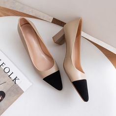 CHIKO Fatim Pointy Toe Block Heels Pumps Shoes feature leather, suede upper, leather lining, rubber sole. Heel height is approx. 2" (5 cm) Office Heels, English Project, Chiko Shoes, Ladies Office, Winter Ootd, Dark Academy, Pump Heels, Chunky Heel Pumps, Shoes Ideas