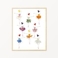 an art print with six ballerinas in different colors and sizes, on a white background