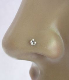 a close up view of a nose with a diamond in it's middle ear