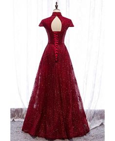 Buy sparkly burgundy sequined formal dress high neck with cap sleeves at affordable price online. Free shipping and pro custom service since 2009. Turtle Neck Dress Formal, Wedding Dresses Short Bride, Maxi Formal Dress, Teal Cocktail Dress, Fancy Short Dresses, Sweep Train Prom Dress, Dresses Fancy, Mini Prom Dresses, Dress High Neck