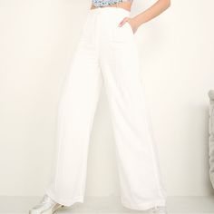 Bardot Pin Tuck Pants Ivory Size: Small Classic Relaxed Tailoring In The Softest Linen Blend Means You Will Continue To Reach For The Pintuck Pant Season After Season. Featuring A High Rise Waist, Silhouette Defining Pintucks, Flared Leg And Side Pockets, This Piece Styles Perfectly With The Kiara Shirt Or A Classic Tee. - Pin Tuck Detailing Down The Leg Front - Fused Waistband With Belt Loop Detailing - Fully Lined - Fabrication: 70% Viscose, 30% Linen White Linen Wide-leg Pants, White Linen Pants For Spring, Chic White Linen Pants, White High-waisted Pants, White Linen Wide Leg Bottoms, White Linen Wide-leg Bottoms, White Linen Straight Pants, White Wide Leg Bottoms For Day Out, Chic White High Waist Bottoms