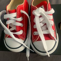 Brand New Converse Size 5 Sneakers Red High-top Canvas Shoes For Spring, Red Canvas Shoes For Spring Streetwear, Red Cotton Sneakers For Spring, Red High-top Sneakers For Playtime, Casual Red Cotton Sneakers, Casual Red Sneakers For Playtime, Red Non-slip Sneakers For School, Red Non-slip School Sneakers, Rocket Shoes