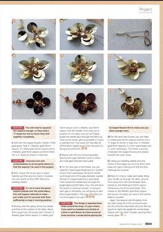 the instructions for how to make an origami flower broochle in gold