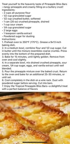 the recipe for pineapple bliss bars is shown